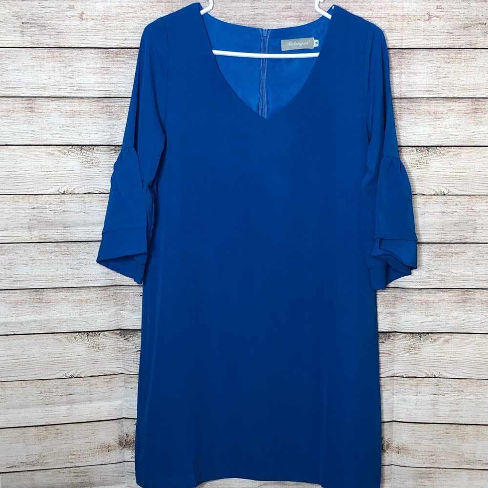 Belongsci‎ Cobalt Blue Bell Sleeve  Dress Size Medium
